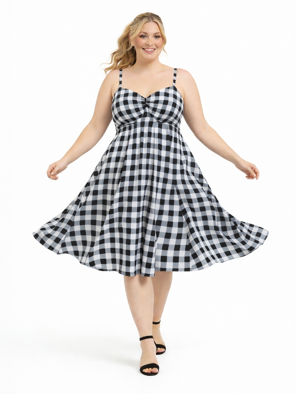 TORRID 2X Black White Gingham Poplin Fit Flare Midi Dress Pockets NWT